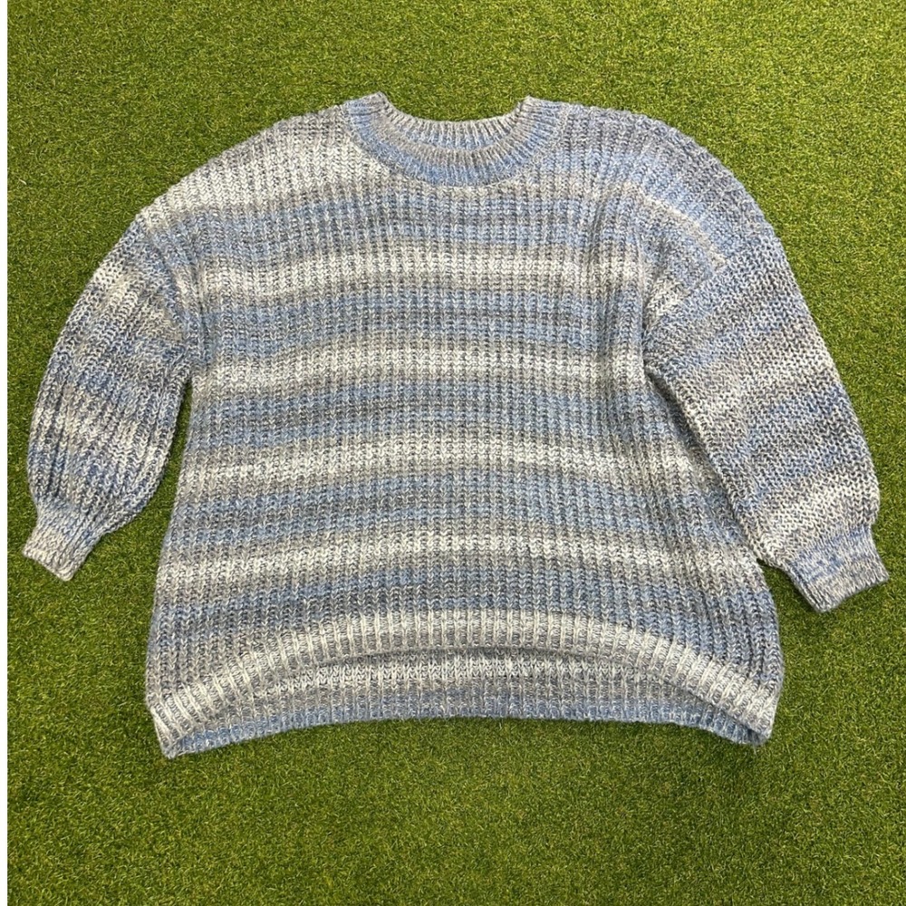 SO Goods For Life Blue Striped Chunky Knit Sweater Crewneck Size S